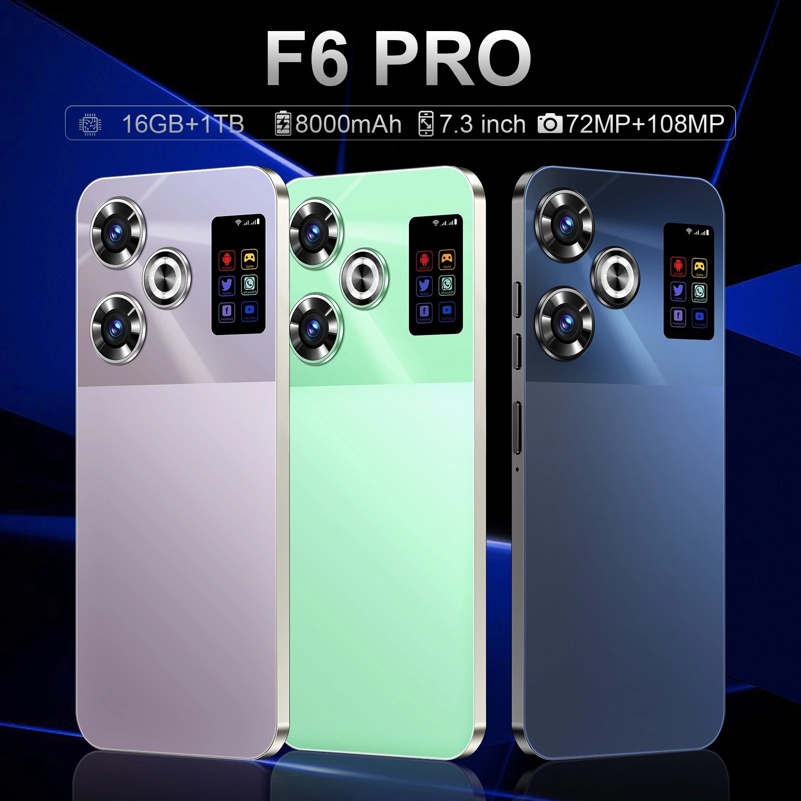 5G Smartphone 7.3 Inch 16GB RAM 1TB Storage Unlocked Mobile Phone Tidesmit