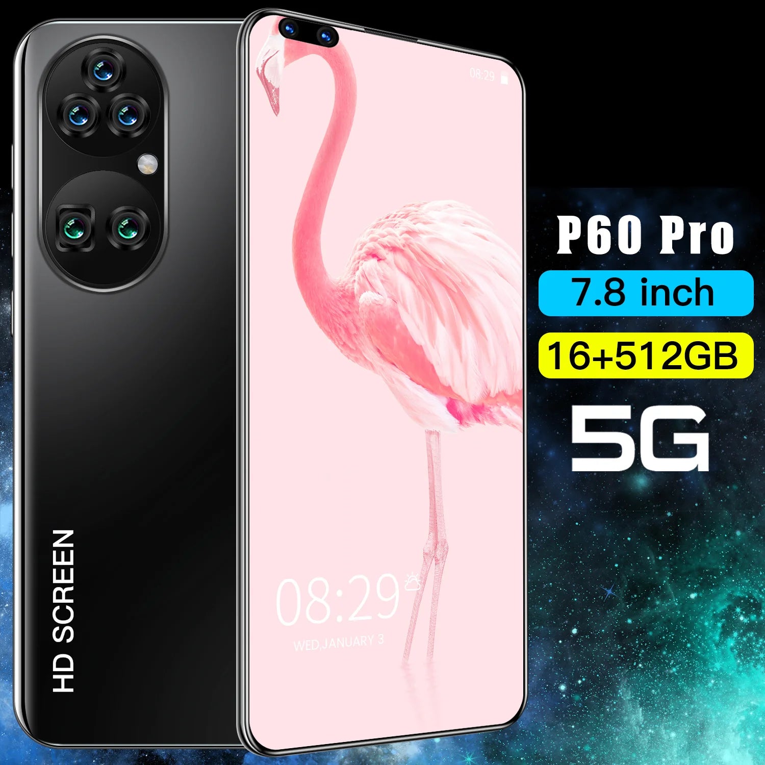 New P60 Pro 7.8 Inch 10 Core Smart Phone 16GB+512GB 4K HD GPS Navigation 5G Android SmartPhone 40+48MP Game Mobile Phone Tidesmit
