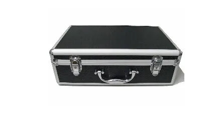 Black portable carrying case for dual ionic detox foot spa machine and far infrared belt.