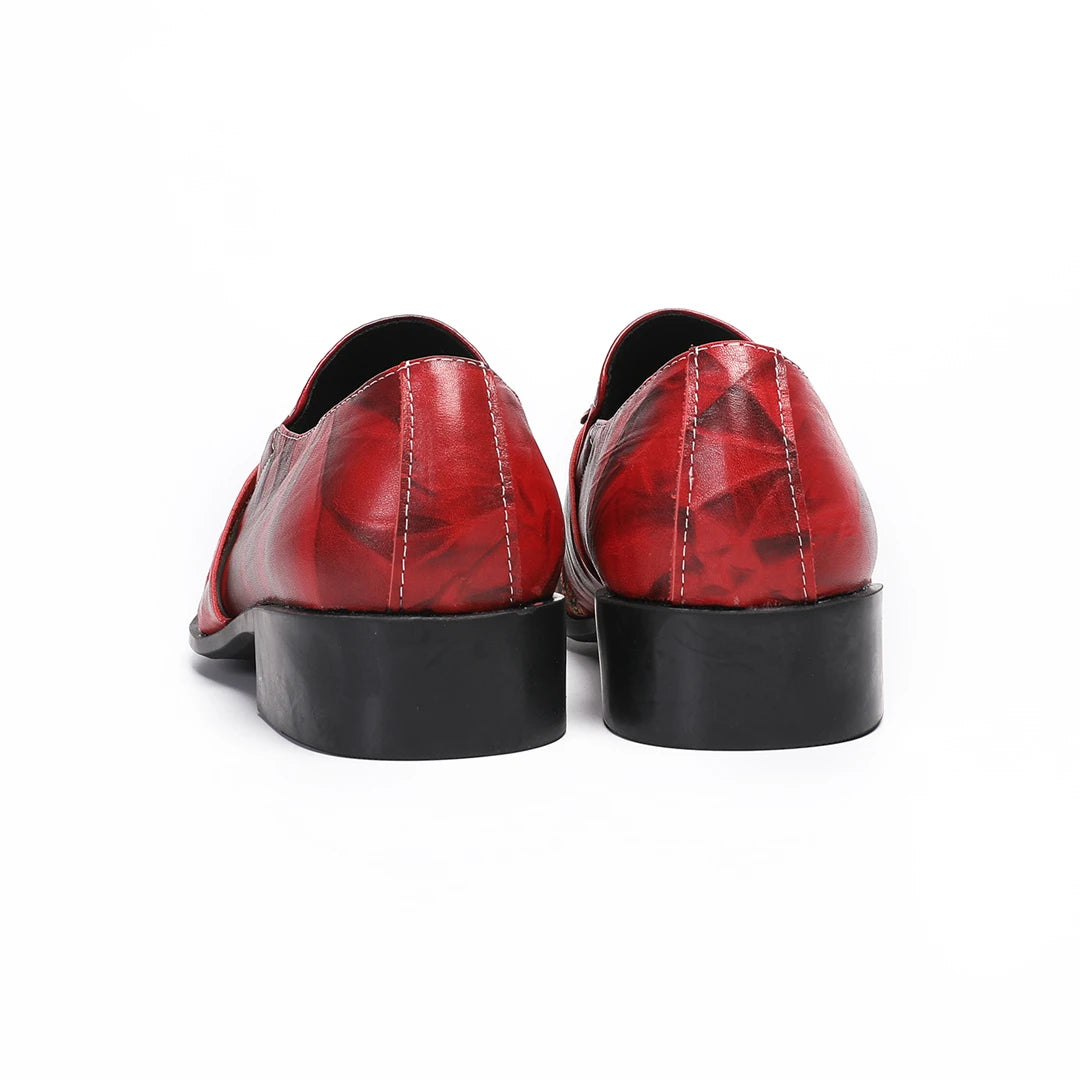 NA886 Men's Luxury Red Dress Shoes Metal Pointed Toe Loafers Wedding Party Formal Leather Shoes for Groom Stage Prom Performance