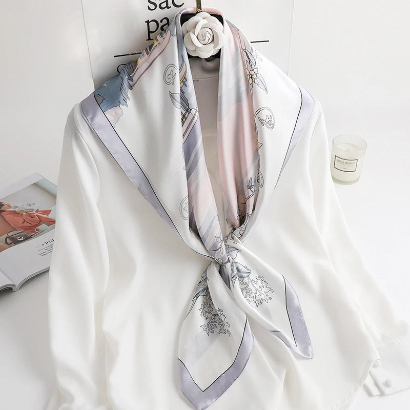 2023 Lady Hair Head Wrap 100% Mulberry Real Silk Scarf Scarves 90*90 Traditional Russian Style Square Luxury Silk Scarf