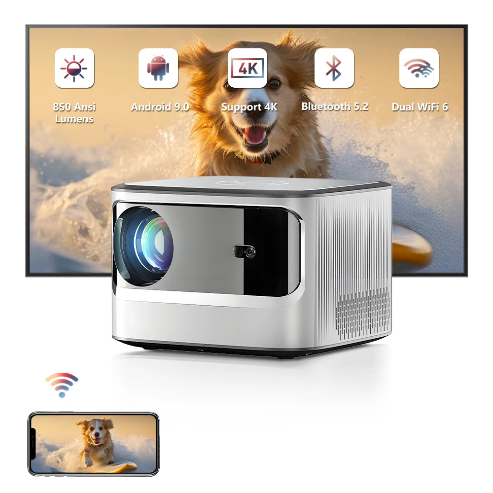 Free Shipping Smart 4K Android 9.0 Projector 4K WiFi 5G LCD Home Theater 1080P Portable Home Made Video Projector Silver Tidesmit