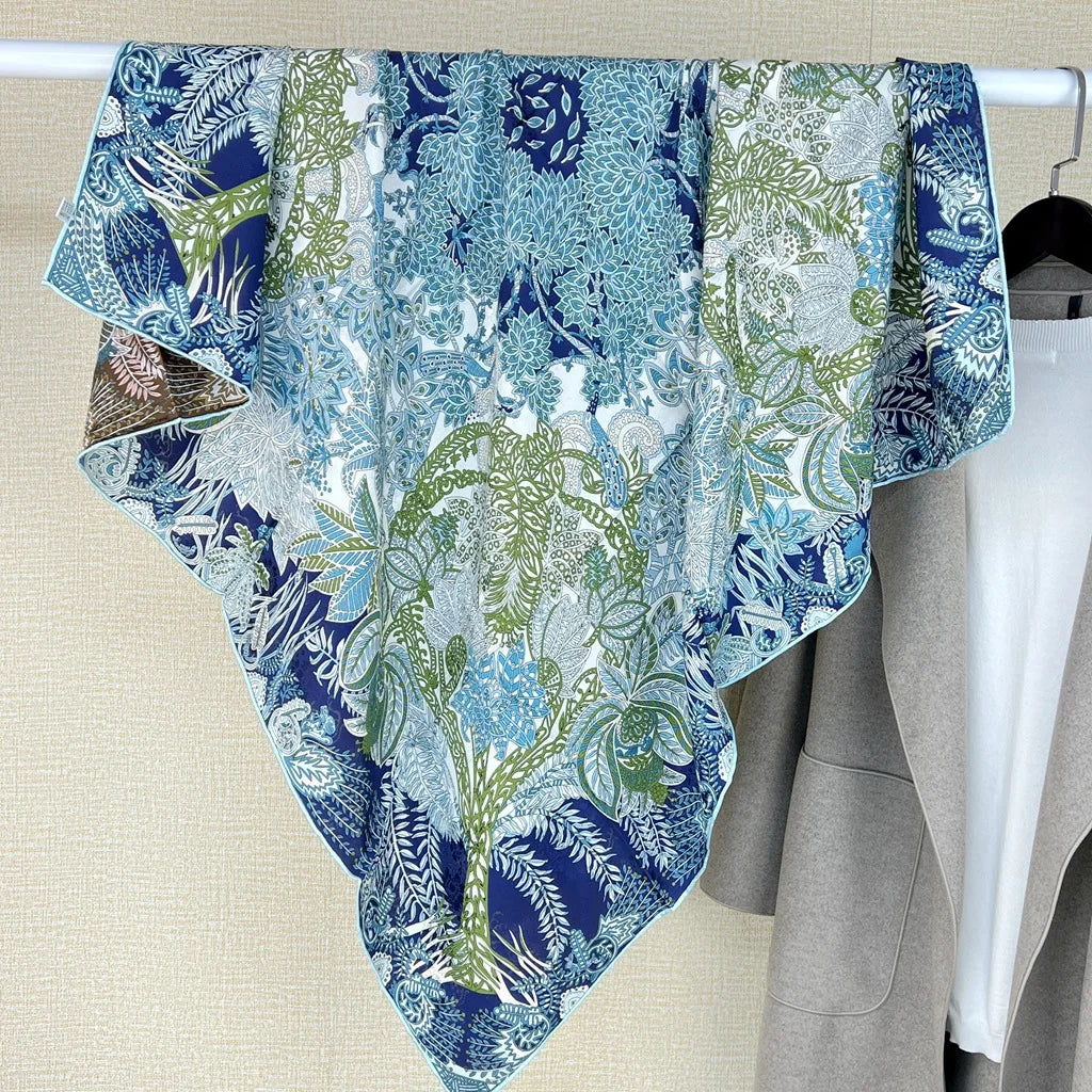 108cm Silk Twill Square Scarves 19MM Heavyweight Silk Printed Scarf 100% Mulberry Silk Two-tone Large Square Scarf