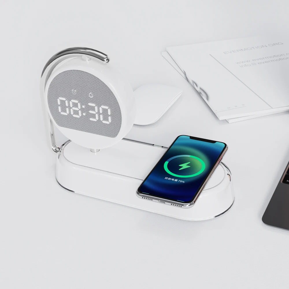 2025 Trending Multifunction 3 in 1 Type-C Alarm Clock Phone Charging Wireless Charger with Adjustable Night Light Tidesmit