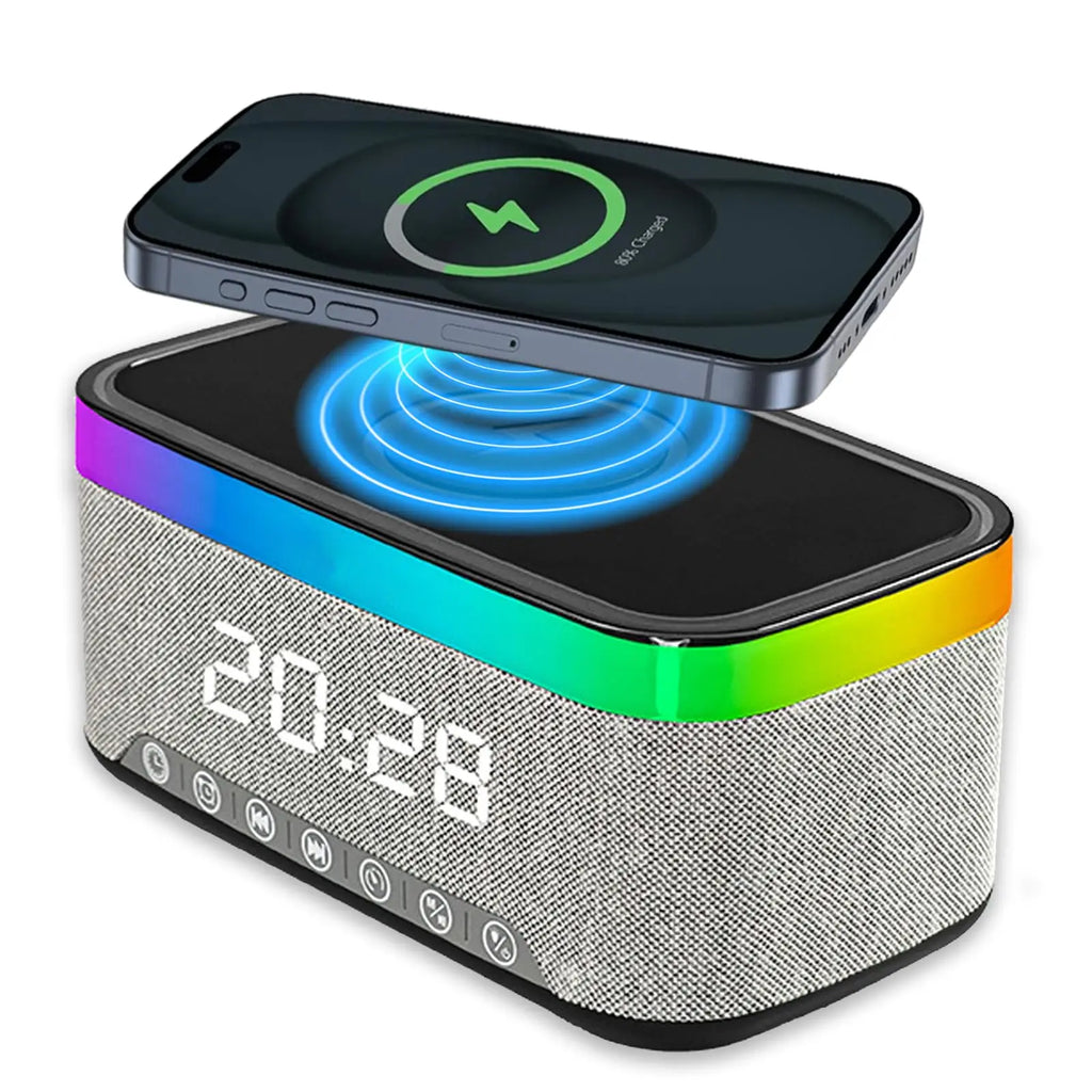 15W Wireless Fast Charger RGB Night Light Temperature Time Digital Alarm Clock Portable Multifunction Bluetooth Charging Speaker Black Tidesmit