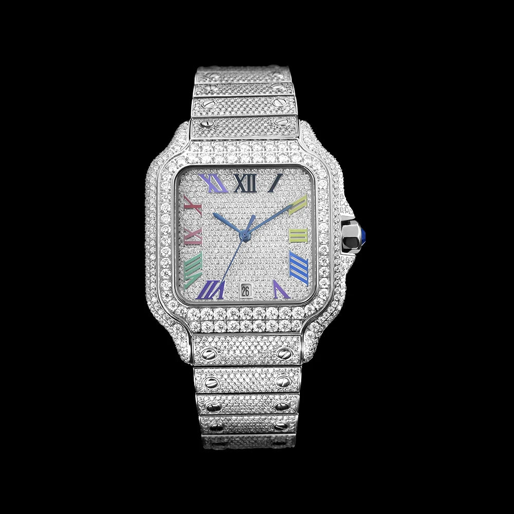 Moissanite-uhr Moissanite Watch Custom Diamond Rose Gold Moissanite Watch Mechanical Movement Classic Luxury Men's Vvs Uhr