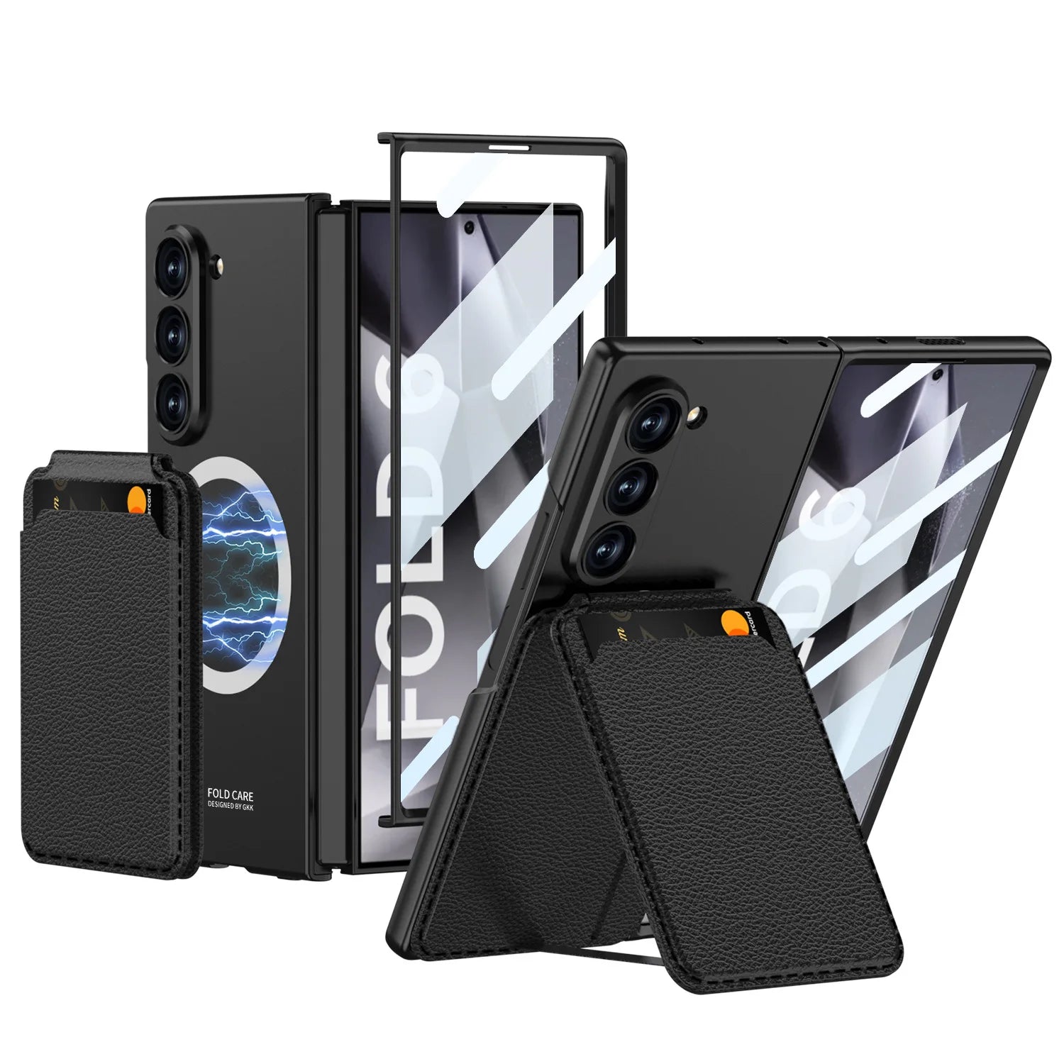 Wireless Charging PU Leather Hard PC with Screen Protector Card Bag Phone Cover for Samsung Galaxy Z Fold 6 Black For Samsung Galaxy Z Fold 6 Tidesmit