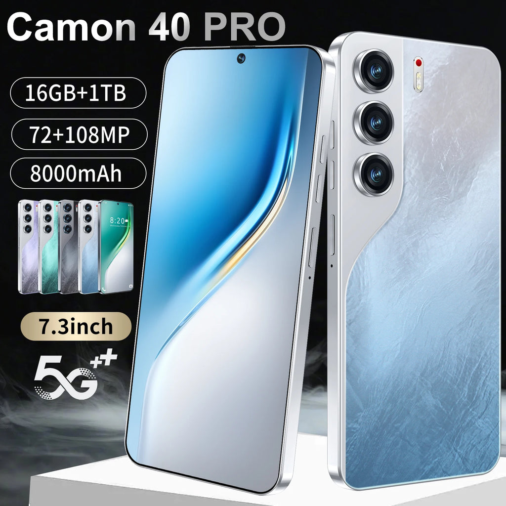 Hot Sale Camon 40 Pro 16GB+1TB 7.3 Inch 5G Smart Phone 100W Original HD Android 14 Unlocked Dual Card New for Spanish Speaking Tidesmit