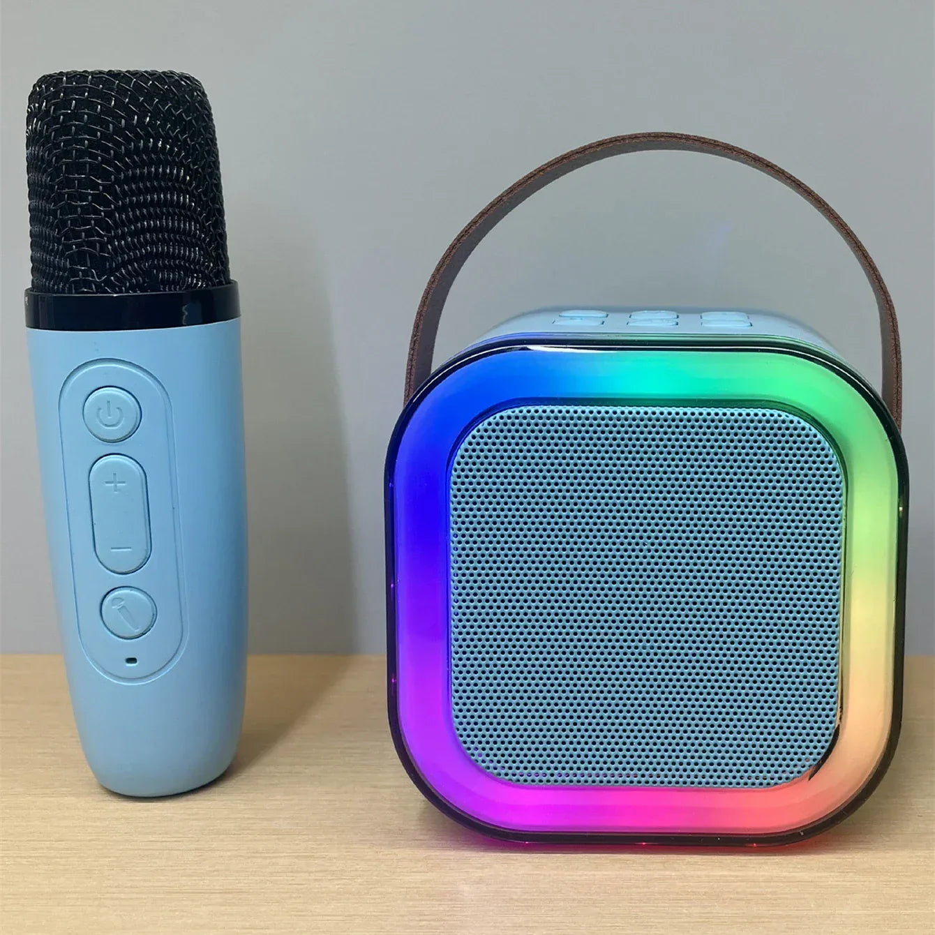 1 Mic K12 Karaoke Machine Bluetooth Speaker Wireless Microphones RGB LED Colorful Lights Ambient Lighting Singing Speaker - Tidesmit
