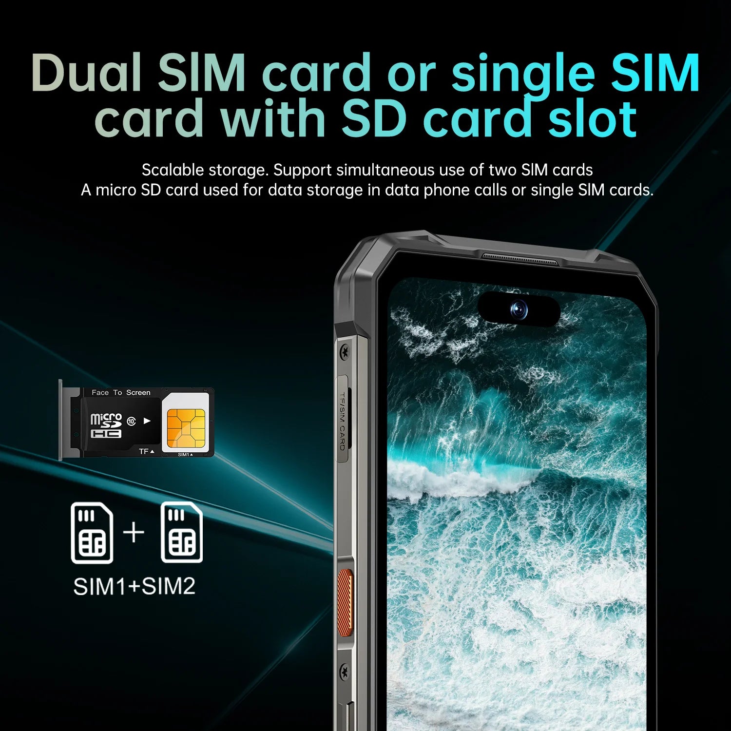 Tidesmit X27 Ultra 7.3 inch 5G smartphone with 12GB RAM, 1TB storage, NFC, and waterproof design.