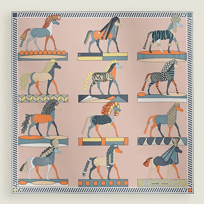 Luxurious 90*90cm Square Digital Abstract Art Animal Printed Silk Scarf Gift Specially Designed for Elegant Individuals
