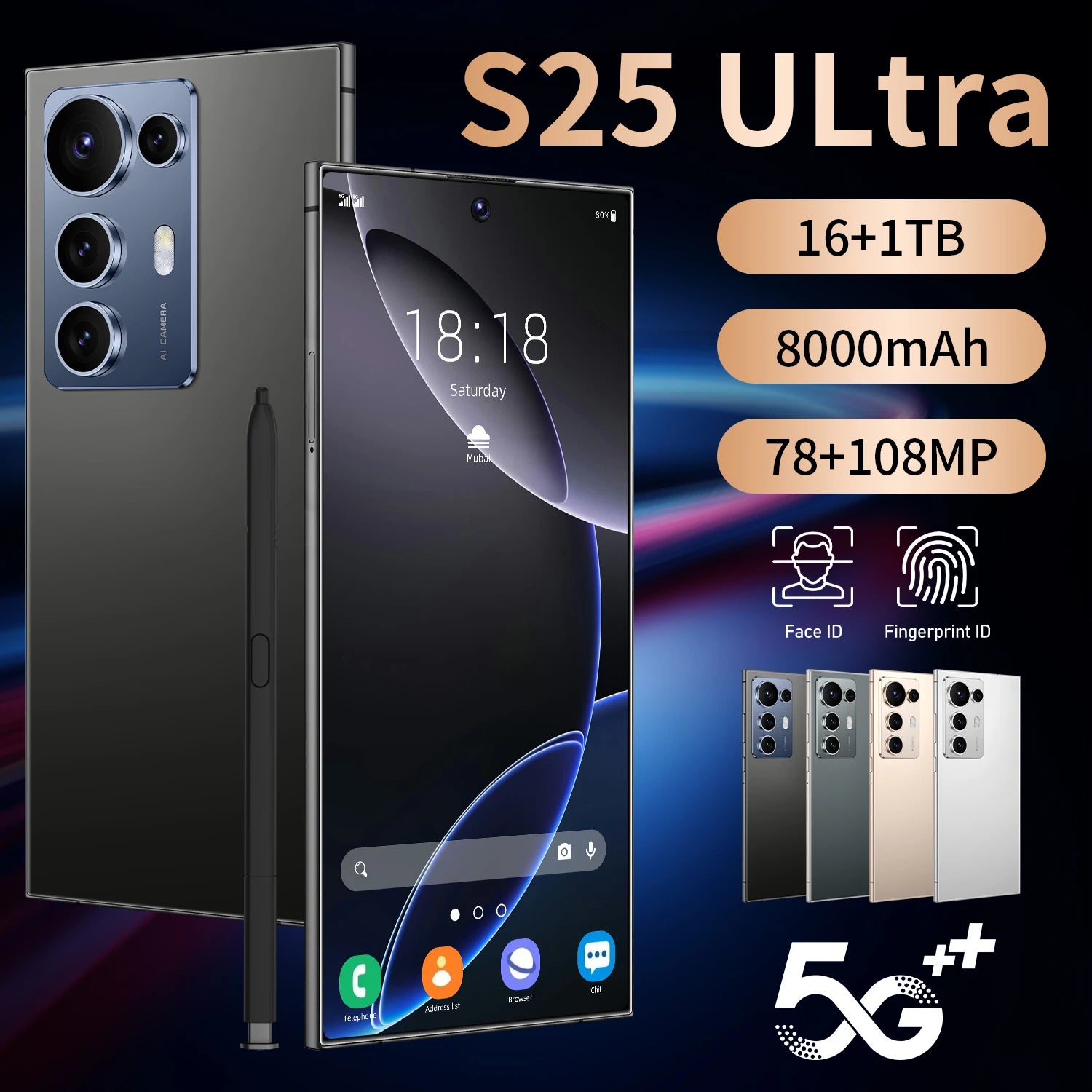Original S25 Ultra 5G Smart Phone 7.3 Inch 16GB+1TB Dual Card Android14 Unlocked 72+108MP HD Camera Gaming Phone in Spanish Tidesmit