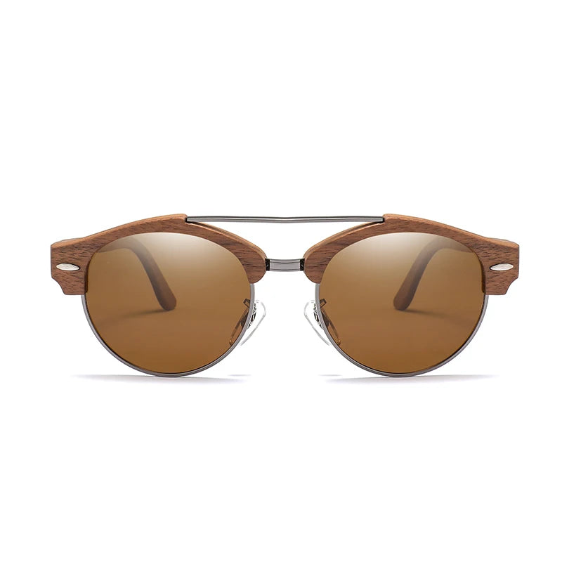 2022 Wholesale Custom Sunglasses Logo Dark Walnut Wood Men's Sunglasses Double Bridge Wooden Polarized Sunglasses for Men Women
