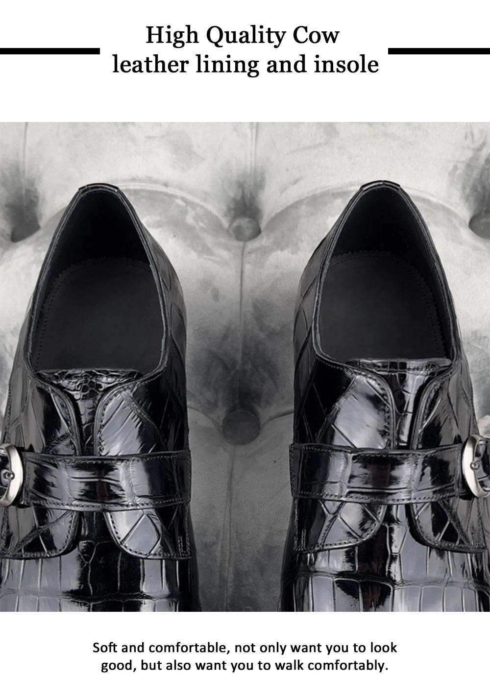 Newest Black Men Shoes Leather Comfort Slip-On High-end Handmade Men Dress Shoes Monk Strap Genuine Crocodile Leather Men Shoes
