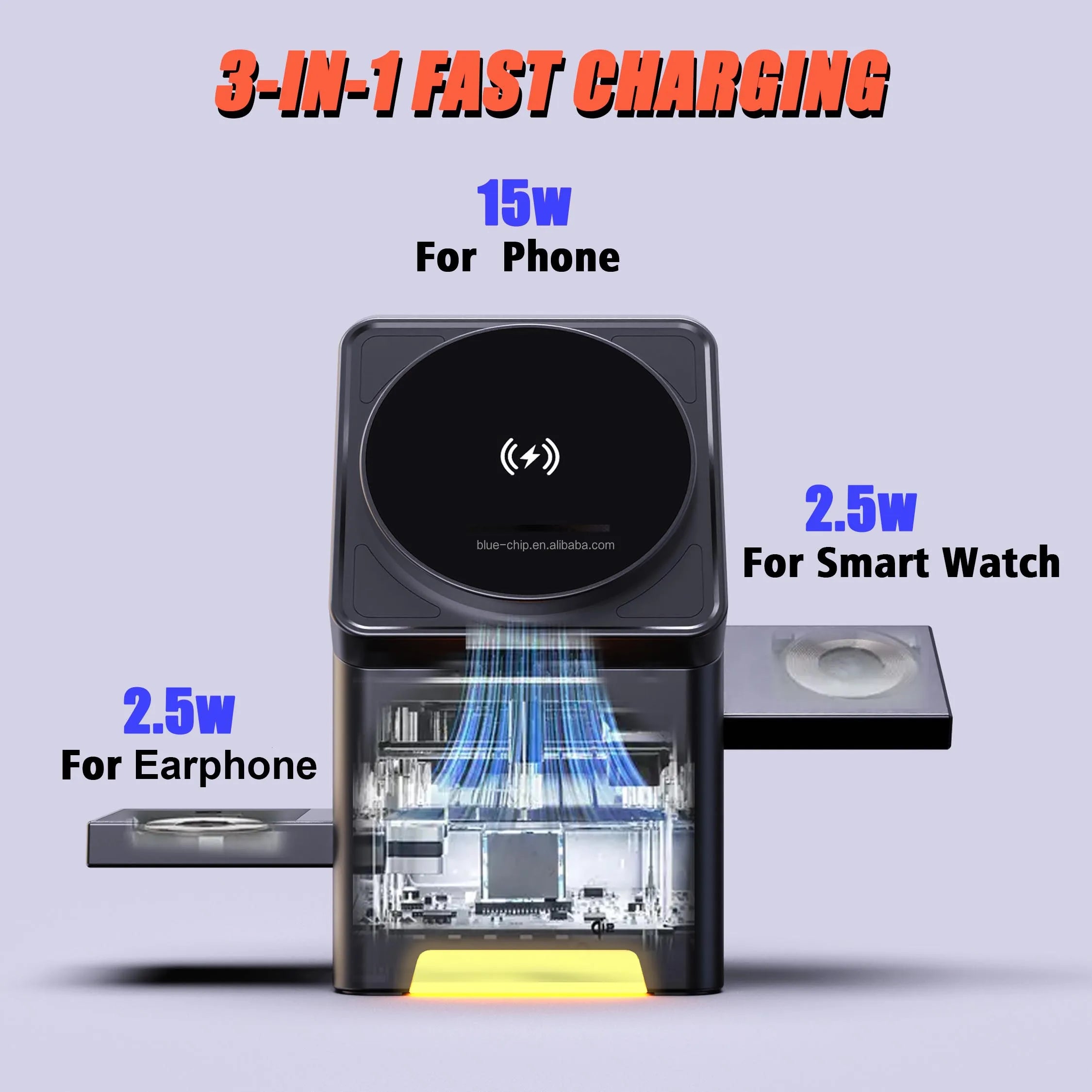 Yanchentian Universal Premium Quality Fast Charge Smartphone Multifunction Holder Cube Magnet Foldable 3 in 1 Wireless Charger Tidesmit