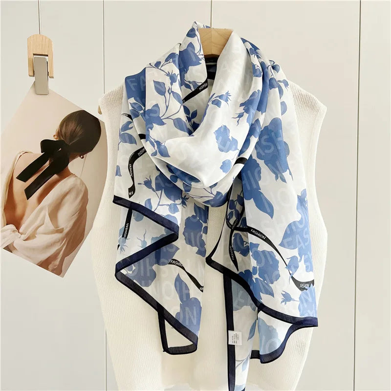 2023 Fashion Trendy Printed 100% Pure Long Silk Scarf From China Wholesale Luxury High Quality Head Wear Hijab Shawls