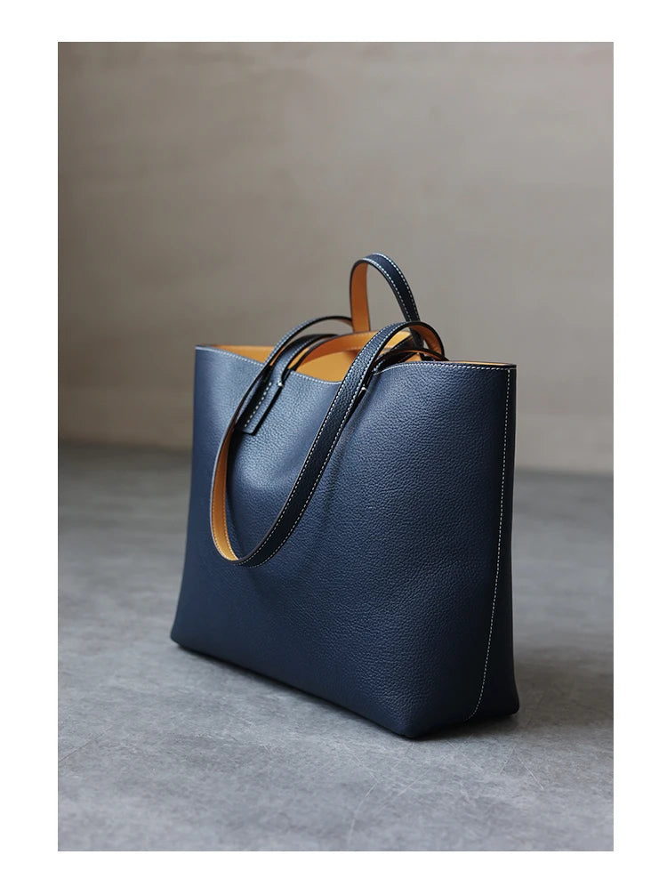 Women Luxury Genuine Leather Tote Soft Cowhide Handbag Two Sides Available Using Shoulder Bags Versatile And Durable