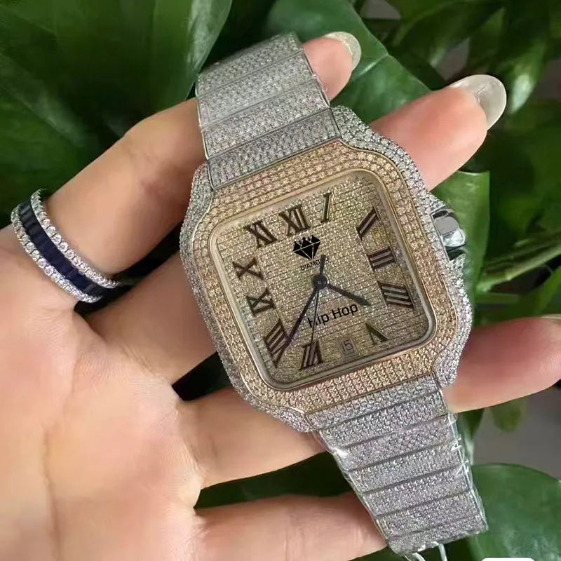 Hot Selling Luxury Fashion OEM ODM Moissanite Automatic Mechanical Watch Men VVS Moissanite Diamond Women Watch