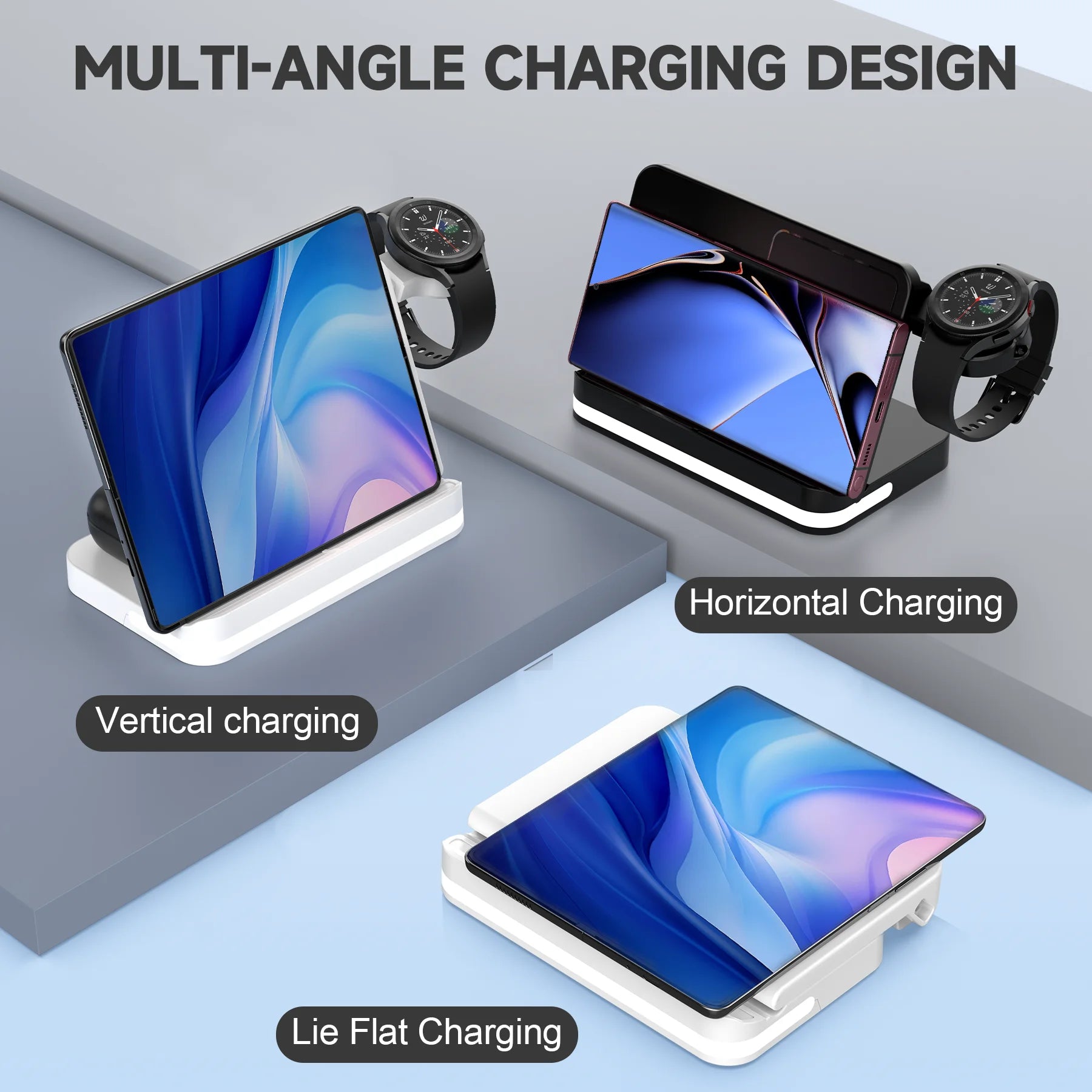 Power bank charger-2024 3-in-1 Wireless Charger Station 15W Fast Charging Magnetic Stand Smartphones Tablets Headphones Watches (QC3.0 Compatible) Tidesmit