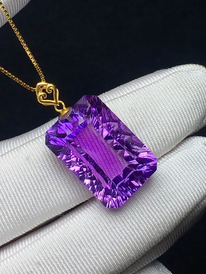 18mm Natural Purple Amethyst Pendant Necklace for Women Gift 18K Gold Healing Crystal Beads Stone Gemstone Silver Chains AAAAA