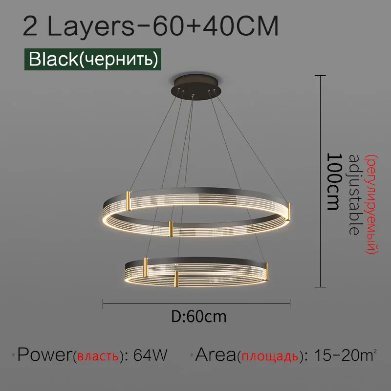 Nordic LED Ring Light Chandelier | Adjustable Color Temperature 3-Layer 2 Layers 60 40cm Tidesmit