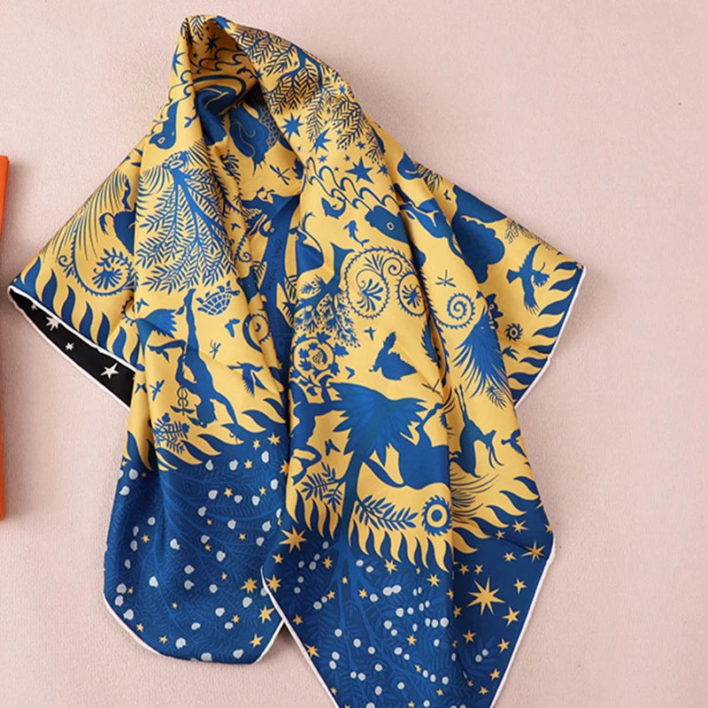 Luxurious 90*90cm Square Myth Collection Digital Printed Silk Scarf Gift Specially Designed for Elegant Individuals