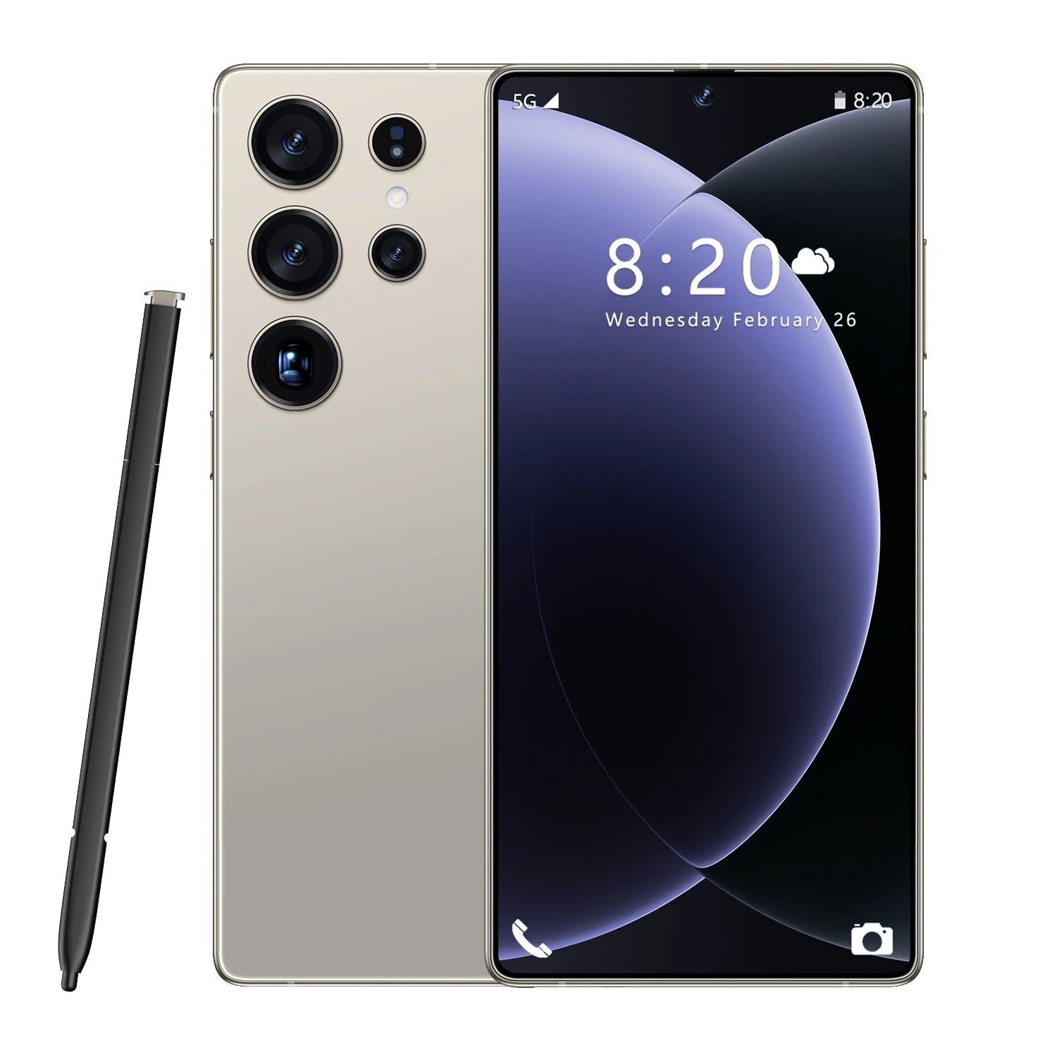 Tidesmit S26 Ultra 5G smartphone with 7.3-inch HD screen, 16GB RAM, 1TB storage, and 108MP camera in Spanish language