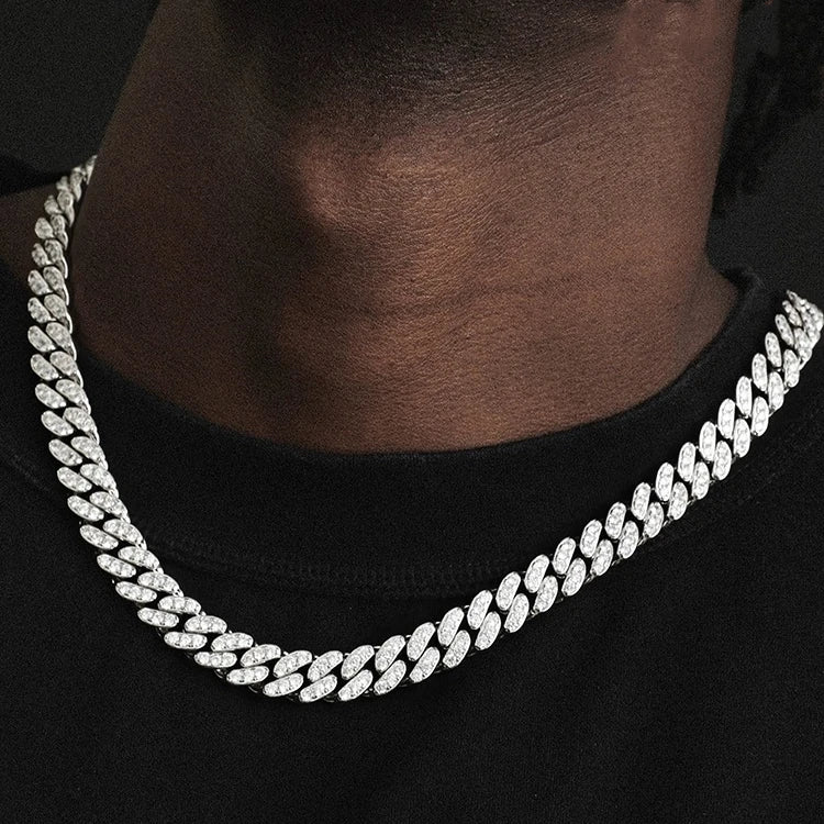 Wholesale Hip Hop Jewelry 8mm 10mm 12mm VVS Diamond Necklace Dropshipping Silver Iced Out Cuban Link Moissanite Chain