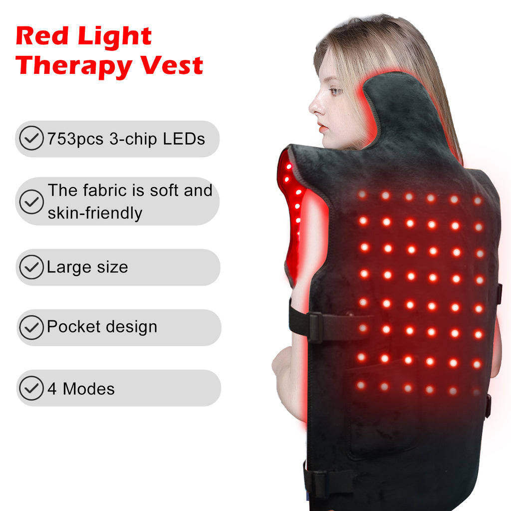 Red Light Therapy Vest - 660nm/850nm Back Muscle Relief Wrap Back Massage Instrument Tidesmit