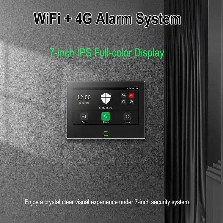 Tuya Smart WiFi 4G Home Security Alarm System Kit 7 Inch Full-Color ABS Touch Screen Display 5000mAh Battery GSM Network Tidesmit