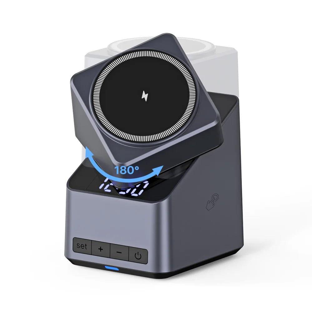Corporate Gift Set Luxury 360 Rotation 3 in 1 Rotating Charger Cargador Inalambrico With Alarm Clock Hot Sale 15W Custom Logo Tidesmit