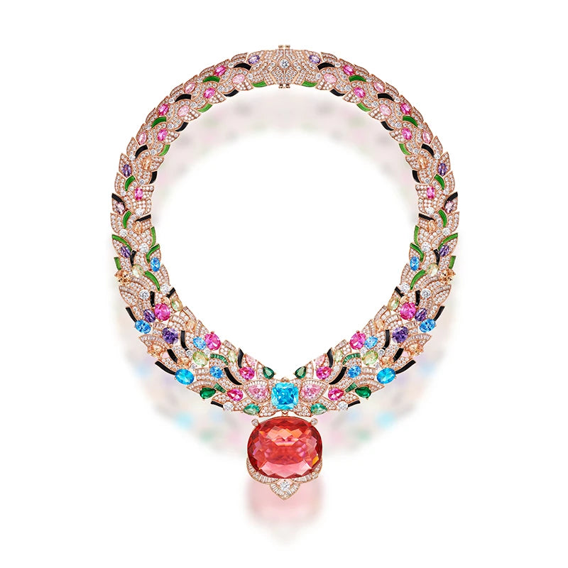 Vintage High-end Colorful Large Carat Ruby Pendant Evening Dress Chain Gorgeous Exaggerate Bride Wedding Jewelry Necklace
