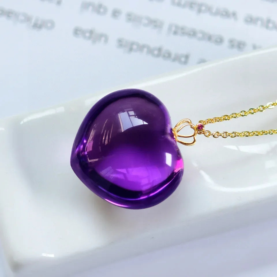 Natural Purple Amethyst Quartz Pendant Necklace 23mm Heart Jewelry Beads Women Men Necklace Brazil AAAAAA