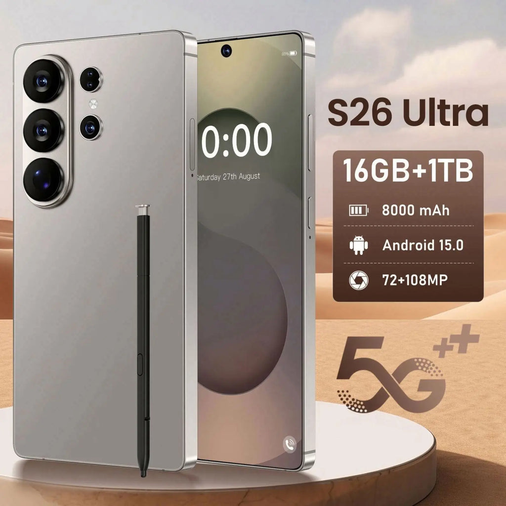 Tidesmit S26 Ultra 5G Smartphone with 7.3 inch screen, 16GB RAM, and 1TB storage for high performance mobile use.
