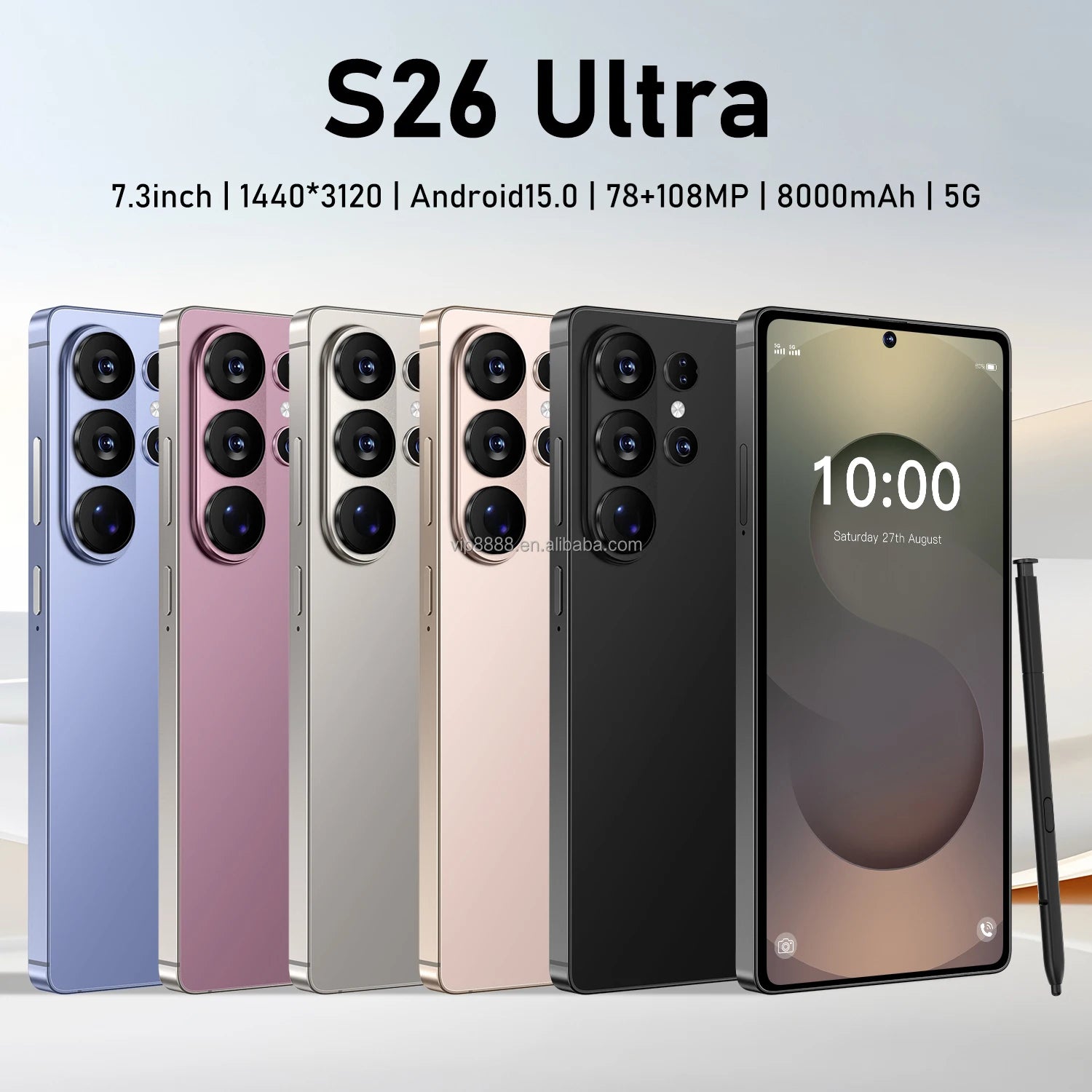 S26 Ultra 2026 Android 15 smartphone with 7.3 inch display 22GB RAM 2TB storage and 108MP camera, gallery view 10