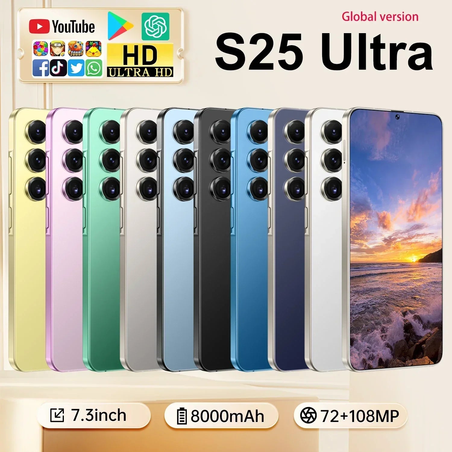 Smart Phone 2025 Cellphone S25 Ultra 7inch Unlocked Dual Card 5G Phones Android 14.0 Mobile Phones Tidesmit