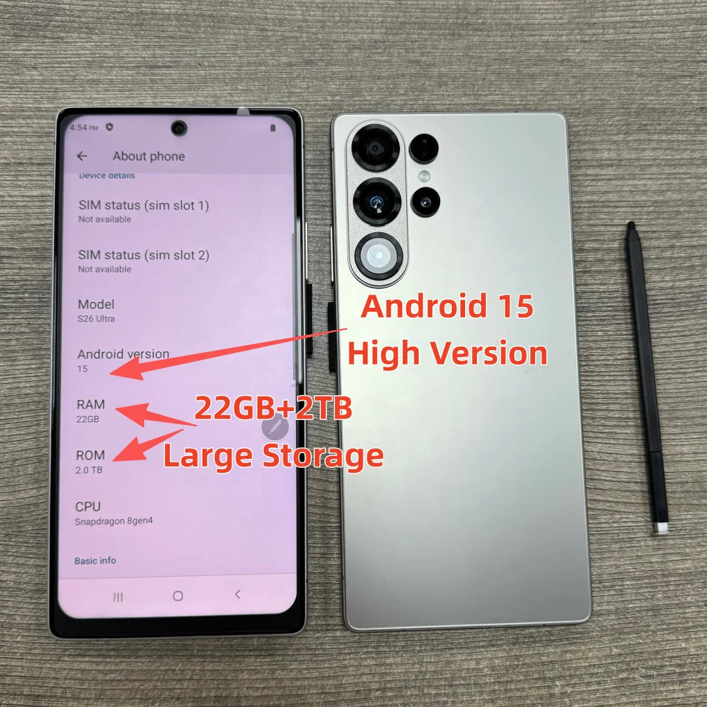 Tidesmit S26 Ultra side view showing sleek design and high-definition edge-to-edge display on 5G Android smartphone