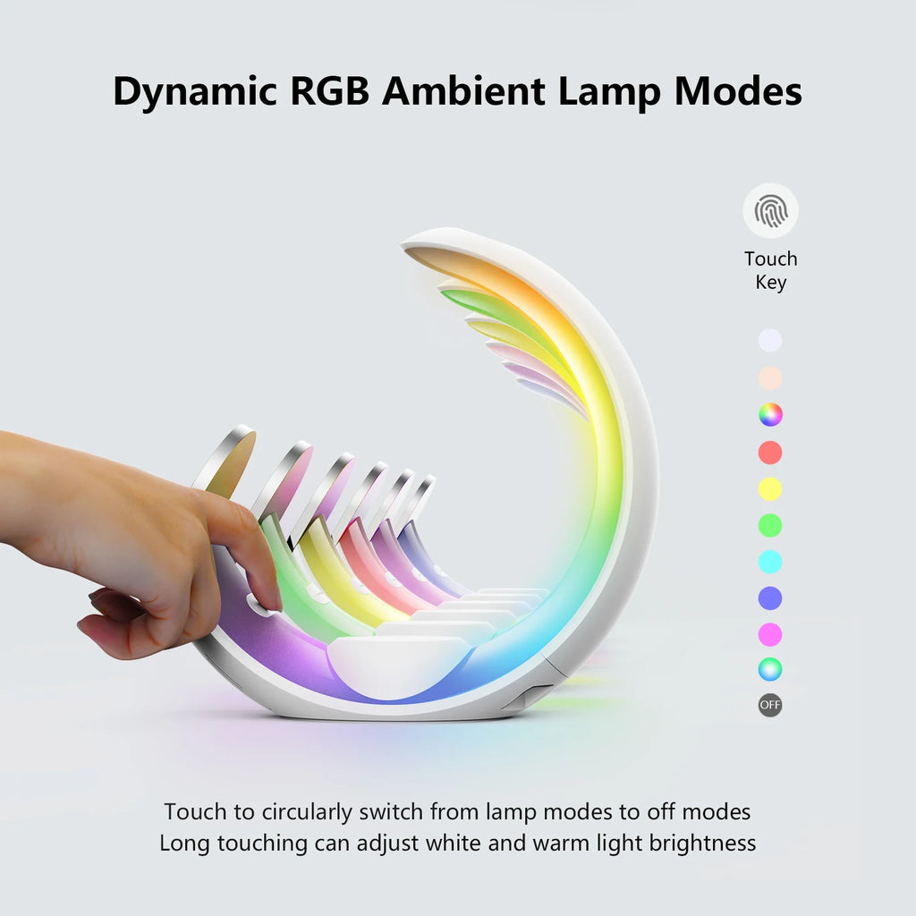 Productos Nuevos Multifunctional 15W Home RGB Touch Switch Ambient Lamps 4 in 1 Minimoon Magnetic Wireless Charger Dropshipping Tidesmit