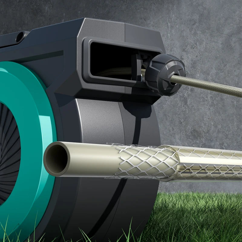 Multi High Pressure 15m 1/2 Inch 50ft Wall Mounted Any Length Lock 180°Swivel Bracket Garden Water Automatic Rewind Hose Reel Tidesmit