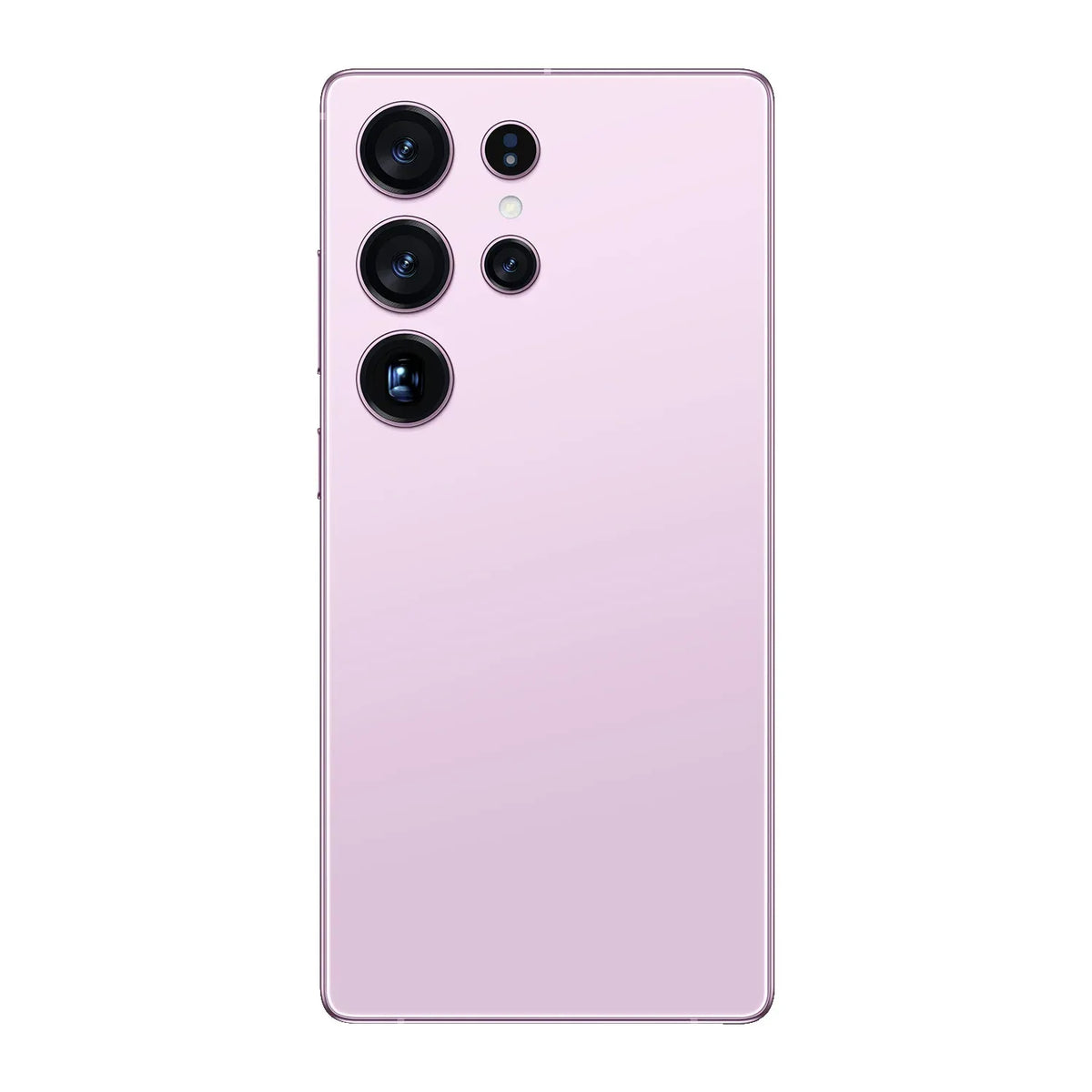 Pink smartphone back with four rear cameras and a smooth curved finish.