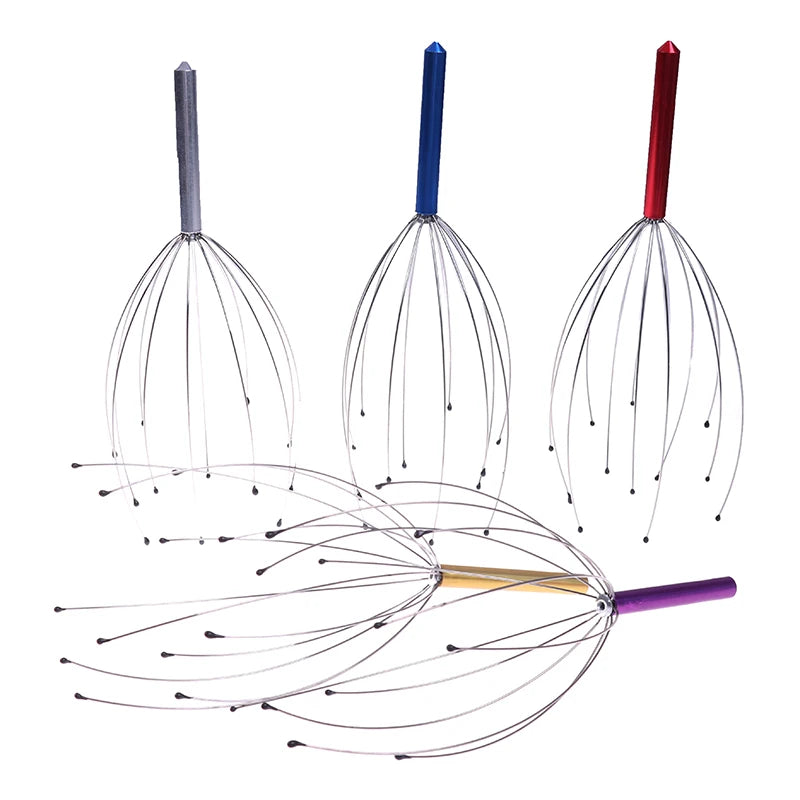 Set of colorful metal octopus scalp massagers for anti-stress head relaxation and headache relief.