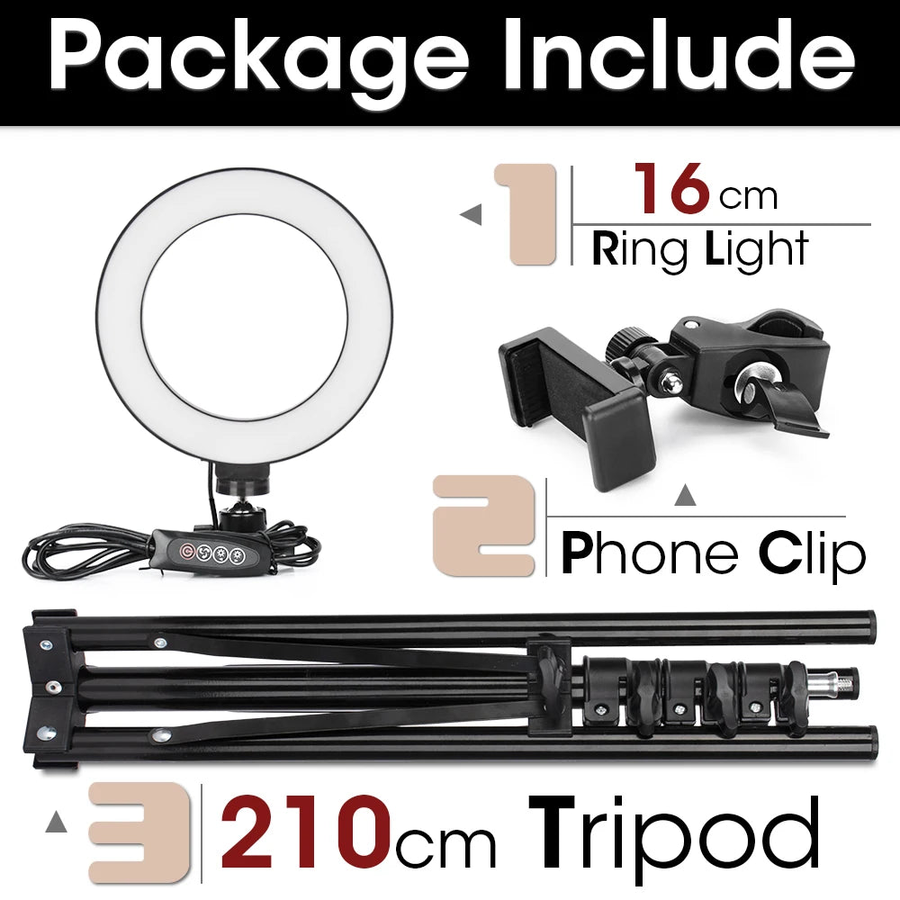 LED Ring Light with Tripod Stand for Live Streaming and Content Creation 16cm and 210cmTripod Tidesmit