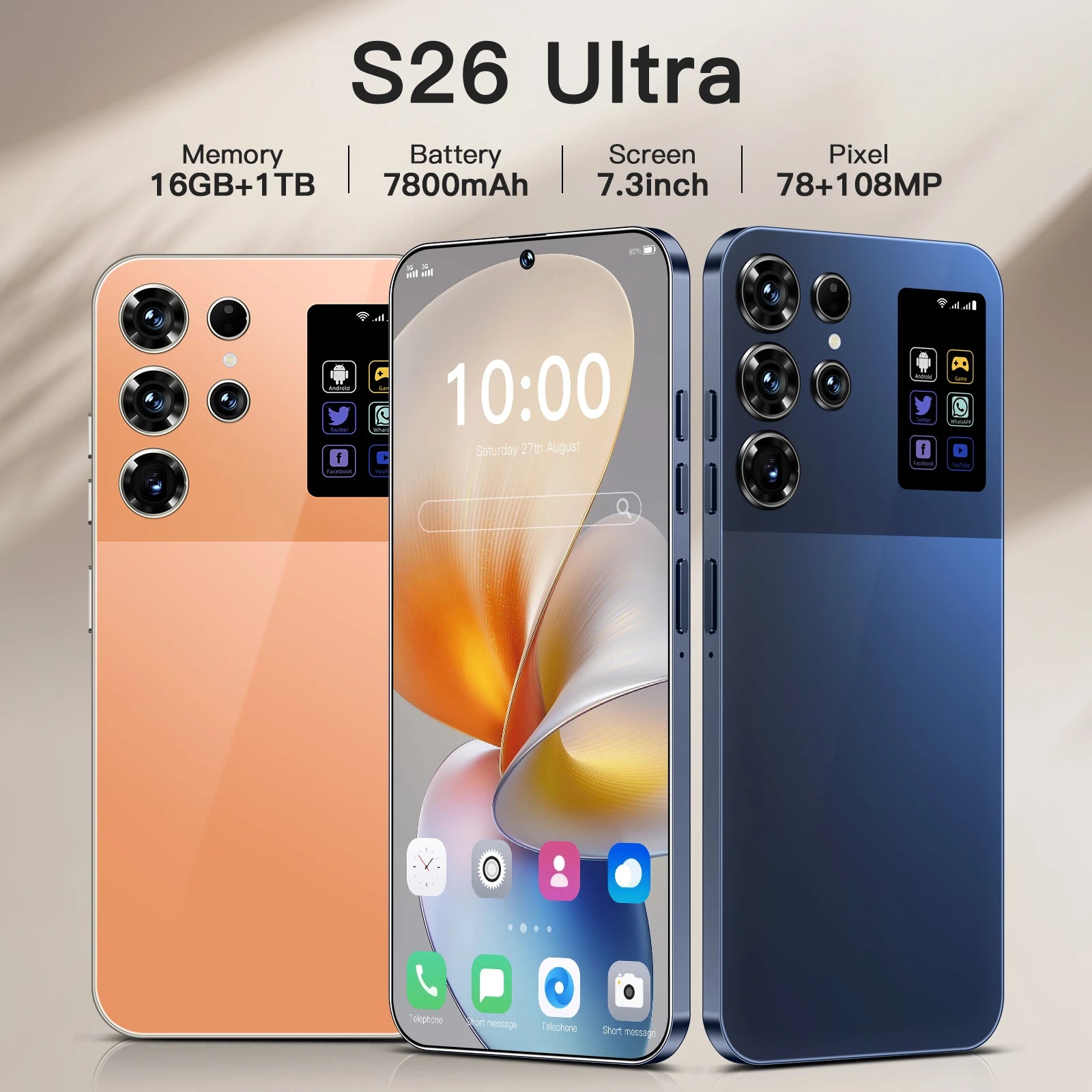 S26 Ultra 5G Smartphone 16GB RAM 1TB Storage Android 15 Tidesmit