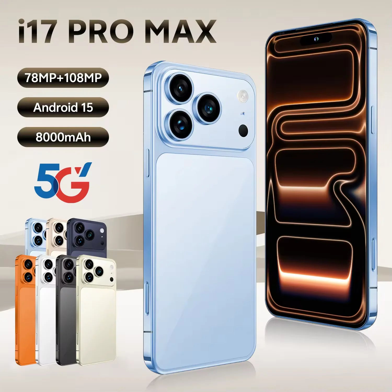 17 Pro Max 5G Smartphone 16GB RAM 1TB Storage - Dual SIM Blue 16g 1TB Tidesmit