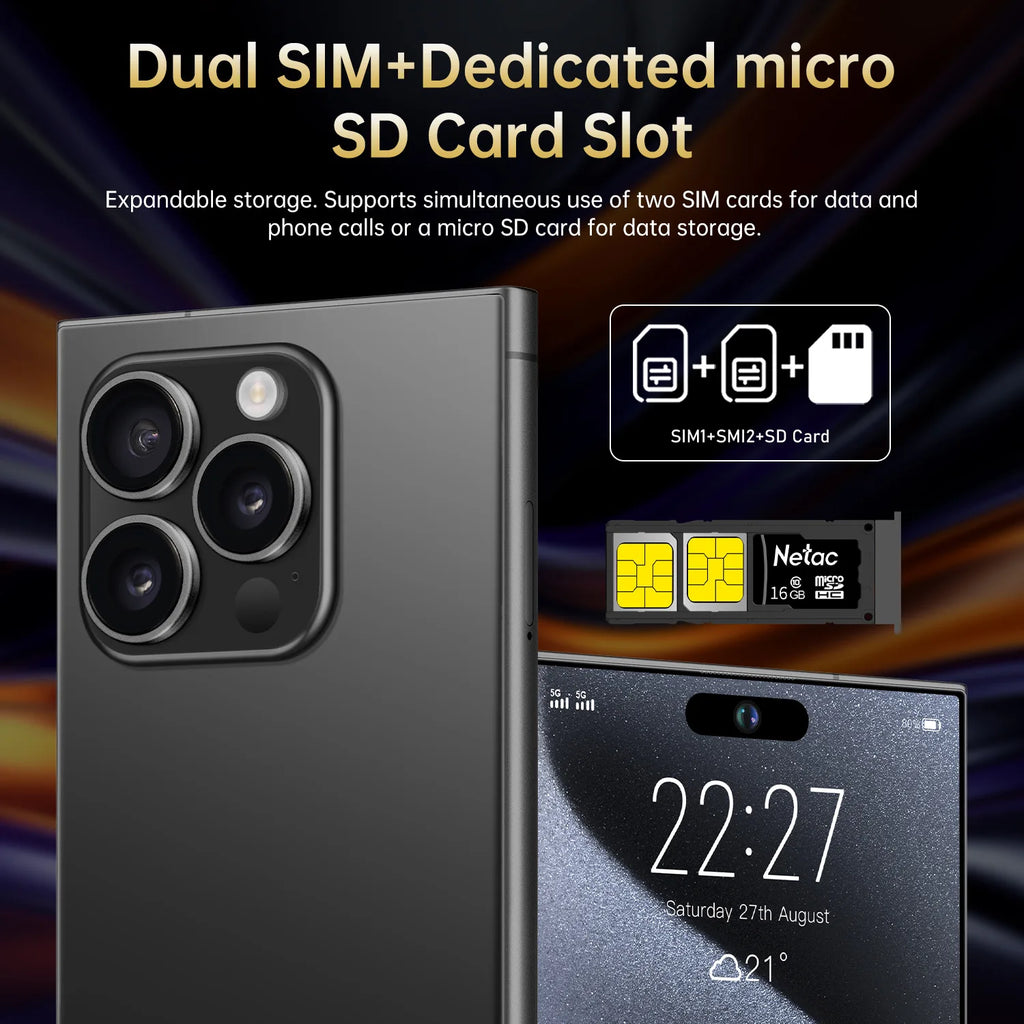Tidesmit S25 Ultra 7.3-inch smartphone with built-in stylus, octa-core processor, and 20MP camera, black finish.