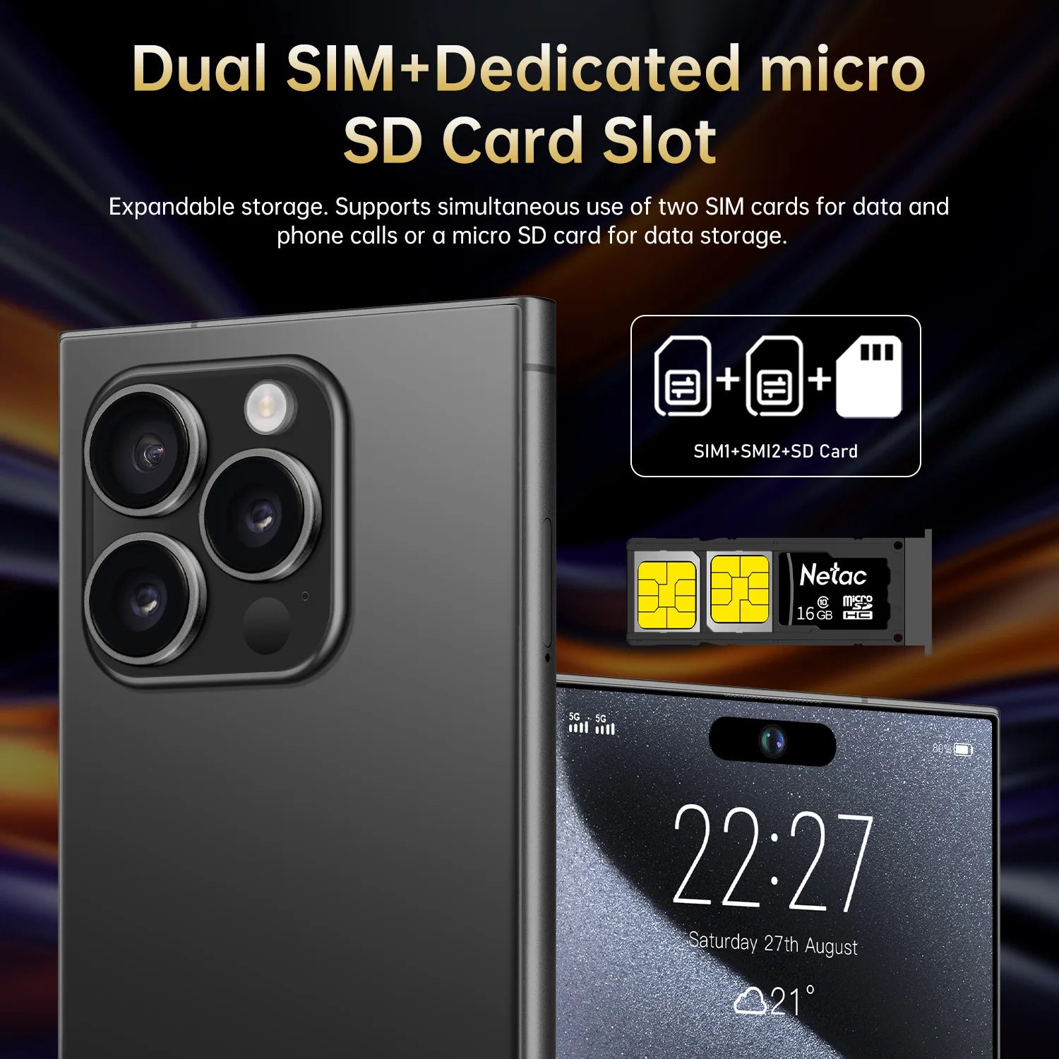 Tidesmit S25 Ultra 7.3-inch smartphone with built-in stylus, octa-core processor, and 20MP camera, black finish.