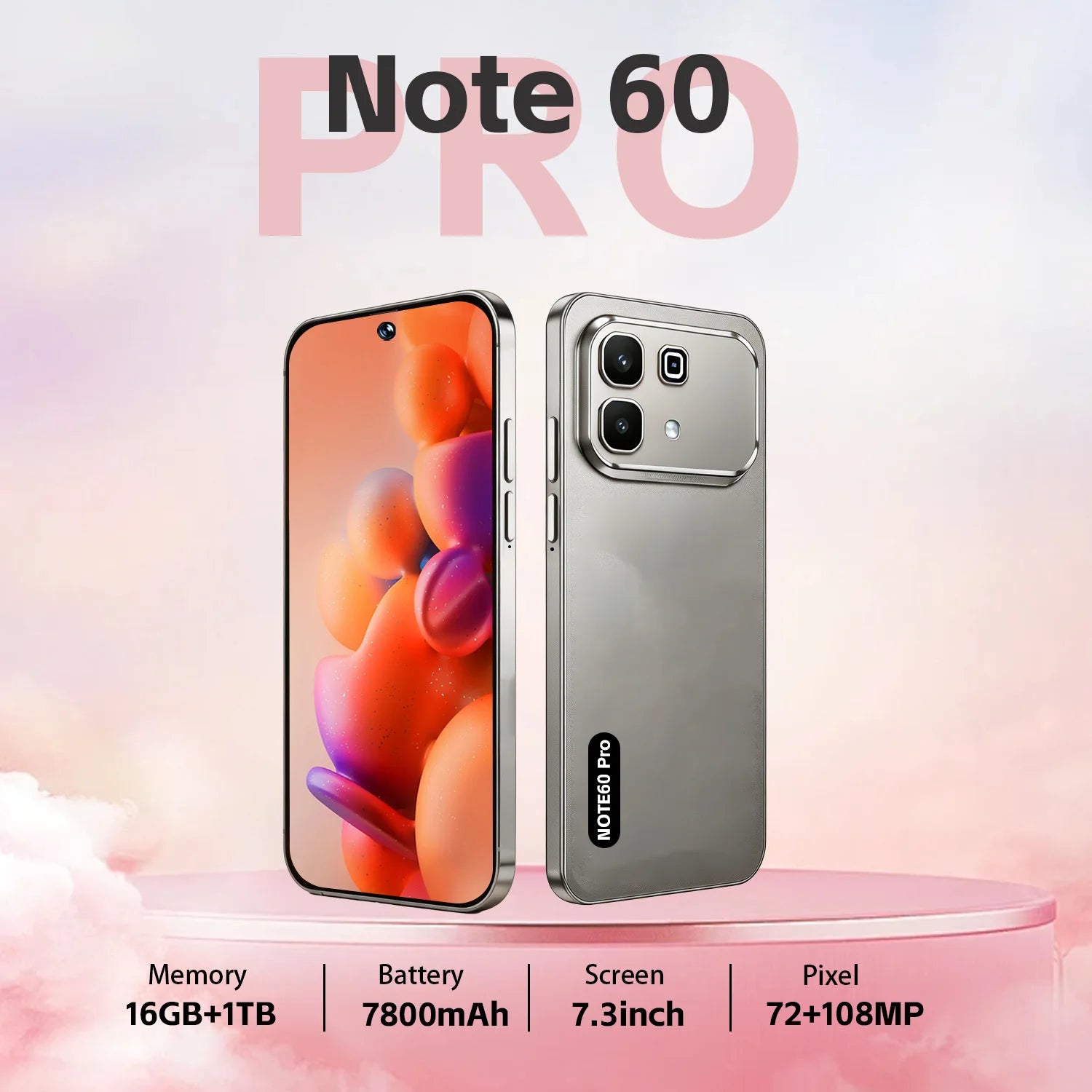 Note 60 Pro 5G smartphone showing sleek design and high resolution camera, 16GB RAM 1TB storage, Android 15 device