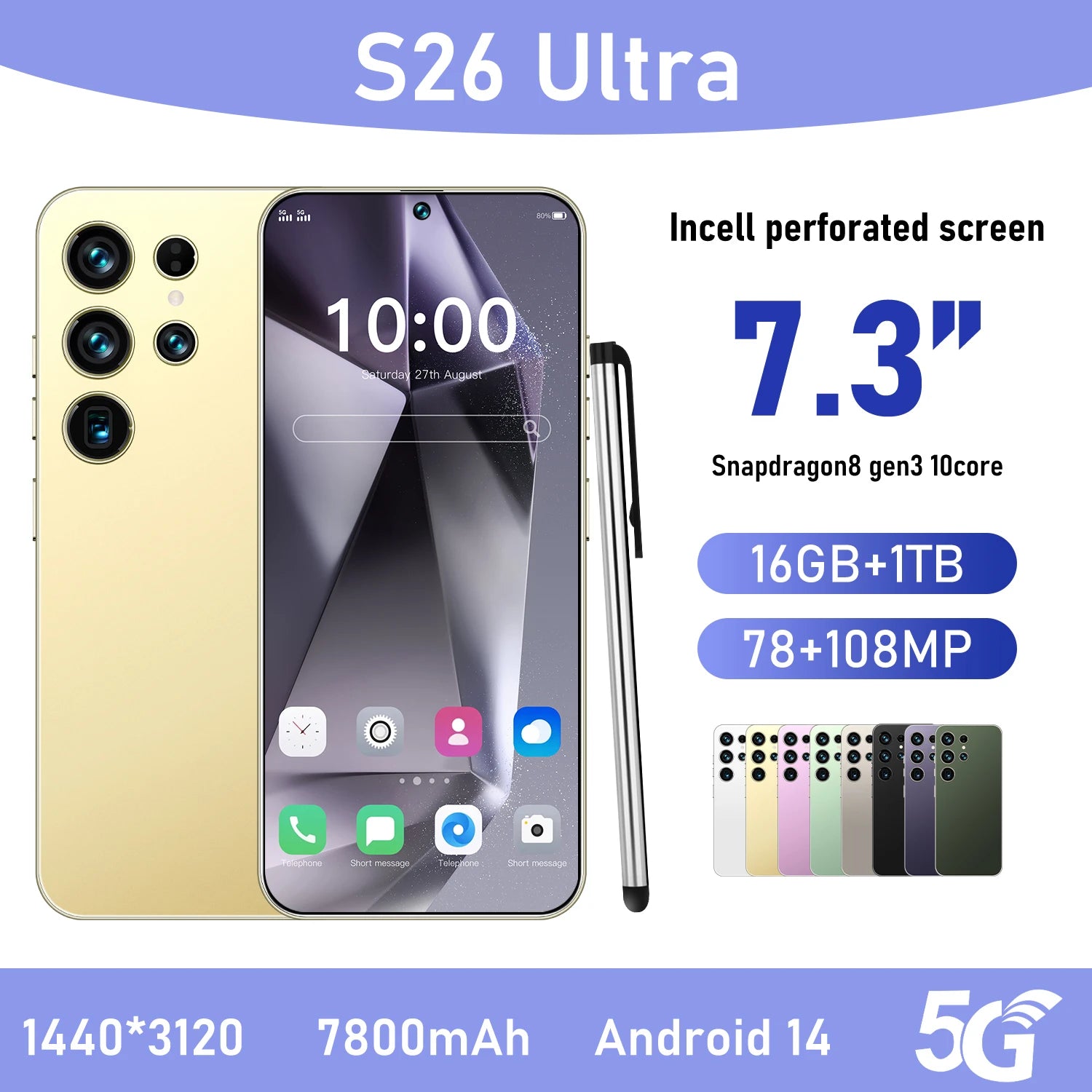 2025 New Original Phones S26 ultra 5g Smartphones 22GB+2TB 5G Dual SIM Cellphone Mobile Phone Face Unlock Android 14 5G Phone Gold 16g 1TB Tidesmit