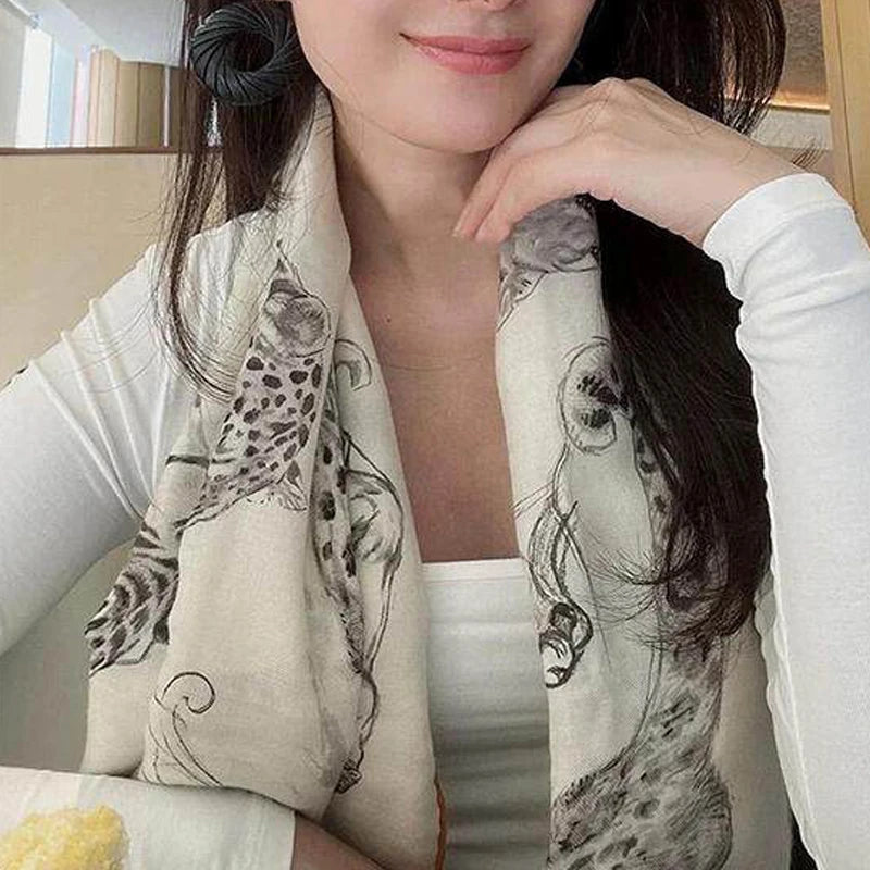 Luxurious 140x140cm Large Square Dalai's Studio Printed Brand Cashmere Silk Scarf Gift  for Elegant Individuals in Stock