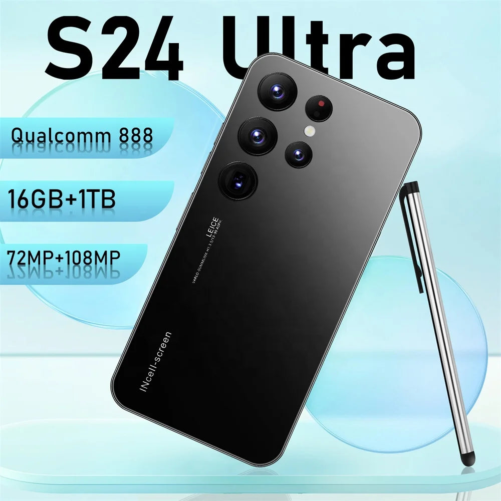 Tidesmit S24 Ultra 5G smartphone with 7.3 inch HD screen, 16GB RAM, 1TB storage, and Android 13 unlocked mobile
